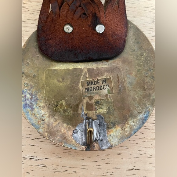 Vintage Braided Leather Belt With Brass With Stone In Middle  Made In Morraco 41 - Picture 3 of 5